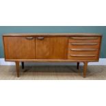 MID-CENTURY A. YOUNGER TEAK SIDEBOARD, fitted with cutlery drawers and napery drawers and pair of