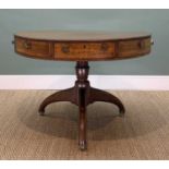 GEORGE III MAHOGANY CROSSBANDED DRUM TOP TABLE, fitted with 7 drawers, one as a stationary drawer,
