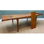 MID-CENTURY A. YOUNGER TEAK EXTENDING DINING TABLE, c. 1968, with 2 extra leaves, tebale ends