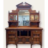 EDWARDIAN ARTS & CRAFTS STYLE WALNUT CABINET, by Trapnell & Gane of Bristol, with angled pediment,