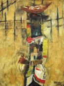 PRAFULLA DAHANUKAR, NEE JOSHI (Indian, 1934-2014) oil on canvas - young female carrying a basket