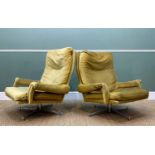 PAIR 1970s HOWARD KEITH SWIVEL ARMCHAIRS, golden corduroy upholstery, chrome bases (2)Comments: