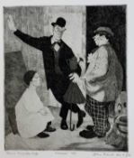 ‡ JOHN VIVIAN ROBERTS (Welsh, 1923-2003) monochrome etching - three clowns in conversation, entitled