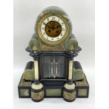 LARGE ONYX, SLATE & GILT METAL MOUNTED MANTEL CLOCK, c. 1890, mounted with gilt metal appliques, 4