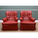 PAIR VINTAGE 'TETRAD' RED LEATHER EASY ARMCHAIRS, 79cm wide (2)Comments: leather creased and worn.