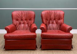 PAIR VINTAGE 'TETRAD' RED LEATHER EASY ARMCHAIRS, 79cm wide (2)Comments: leather creased and worn.