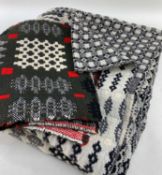 TRADITIONAL WELSH WOOLEN TAPESTRY BLANKET, woven black/white, light green, no fringe, 150 x 173cms