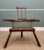 PRIMITIVE WELSH OAK, ELM & ASH STICK CHAIR, 104h x 89w x 62cm d Comments: elements replaced,