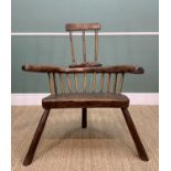 PRIMITIVE WELSH OAK, ELM & ASH STICK CHAIR, 104h x 89w x 62cm d Comments: elements replaced,