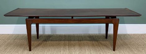 MID-CENTURY STAINED TEAK LONG JOHN COFFEE TABLE, with 'floating' top, 159 x 45 x 49cms hComments:
