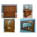 EARLY 20TH CENTURY OAK BEDROOM SUITE, comprising wardrobe, mirror, dressing chest with mirror, chest