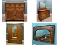 EARLY 20TH CENTURY OAK BEDROOM SUITE, comprising wardrobe, mirror, dressing chest with mirror, chest