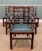 SET SIX GEORGIAN-STYLE LADDER BACK DINING CHAIRS, green dropin seats, including one armchair (6)