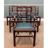 SET SIX GEORGIAN-STYLE LADDER BACK DINING CHAIRS, green dropin seats, including one armchair (6)