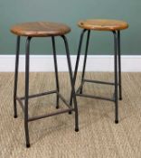 PAIR MID-CENTURY STOOLS, tubular steel and turned beech, one stamped 'Southern Bros. Ltd. 1962,
