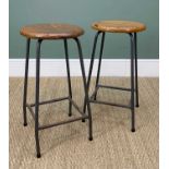 PAIR MID-CENTURY STOOLS, tubular steel and turned beech, one stamped 'Southern Bros. Ltd. 1962,