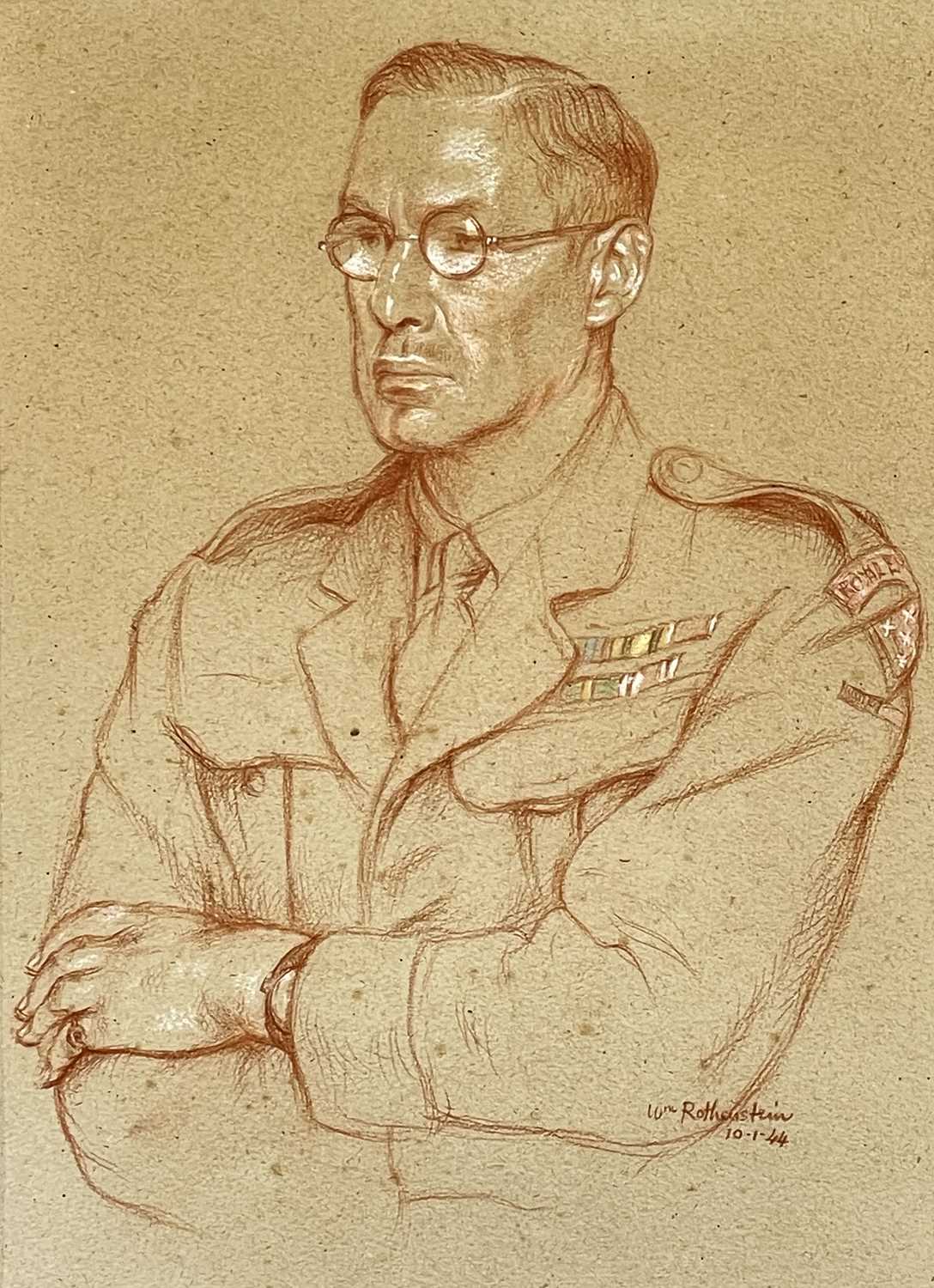 ‡ WILLIAM ROTHENSTEIN (British, 1872-1945) red and white chalk on paper - half portrait of an Army