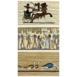 EGYPTIAN PAPYRUS PICTURES (3) - 20th century - Rameses in chariot, 20.5 x 30.5cms, Ducks, 32 x 80cms