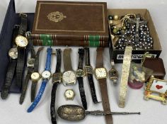 MIXED JEWELLERY, WATCHES & SILVER COLLECTABLES GROUP ETC - to include a white metal hardstone set