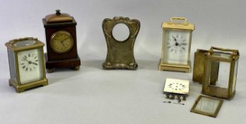 A FRENCH BRASS CASED CARRIAGE CLOCK - rectangular white enamel dial with black Roman numerals behind