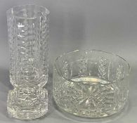 WATERFORD CRYSTAL CIRCULAR BOWL, 10cms H, 18cms diameter, cylindrical vase, 20.5cms H, 10cms