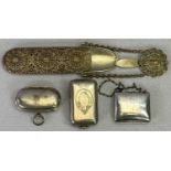 VICTORIAN & LATER POCKET/PURSE PLATED METAL ITEMS (4) - to include a belt hook or chatelaine