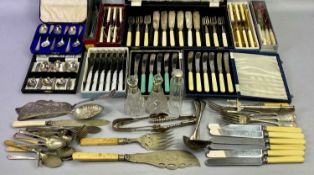 CASED, BOXED & LOOSE EPNS CUTLERY along with three silver topped/collared scent bottles, lot