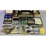 CASED, BOXED & LOOSE EPNS CUTLERY along with three silver topped/collared scent bottles, lot