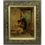 VICTORIAN CRYSTOLEUM PICTURE - man in toga decorating a vase, 25.5 x 19.5cms, various hunting