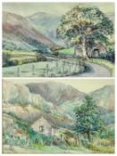 D FLANDERS watercolours (2) - mountain scenes with cottages, one signed, 32 x 46.5cms, one unsigned,