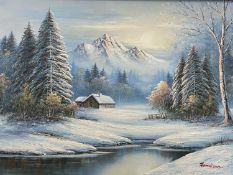 JAMISON acrylic oil on canvas 20th century - winter mountain scape, signed lower right, 50 x 75cms