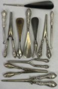 VICTORIAN & LATER LADY'S HALLMARKED SILVER HANDLED DRESSING AIDS - 10 items plus one other to