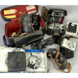 EXA 500 VINTAGE CAMERA with various accessories, 5m flash, two pairs of binoculars, ETC