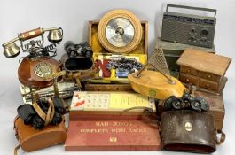VINTAGE BINOCULARS, 3 PAIRS WITH CASES, a boxed Mah-Jong set complete with racks and instructions,