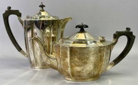 HALLMARKED SILVER TEAPOT & LIDDED HOT WATER POT - Birmingham 1947, Maker Barker Brothers Silver Ltd,