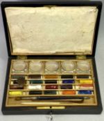 19TH CENTURY ARTIST'S PAINTING SET by Bourgeois Aine of Paris, in rectangular ebonised case, the