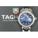 LADY'S TAG HEUER LINK 200M QUARTZ WRISTWATCH - black mother of pearl dial set with diamond markers