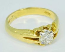 18CT GOLD SOLITAIRE DIAMOND RING - London 1976 date stamp, 0.50ct round brilliant, near white,