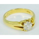 18CT GOLD SOLITAIRE DIAMOND RING - London 1976 date stamp, 0.50ct round brilliant, near white,