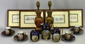 A VIENNA TYPE CHINA CHILD'S TEA SERVICE - blue glaze with gilded highlights and having transfer