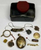 ANTIQUE & LATER PRESUMED GOLD/YELLOW METAL and other jewellery ETC contained in a vintage papier