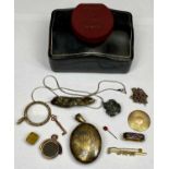 ANTIQUE & LATER PRESUMED GOLD/YELLOW METAL and other jewellery ETC contained in a vintage papier