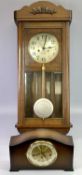 OAK CASED WALL CLOCK - early 20th century, 18.5cms diameter silvered dial with black Arabic numerals