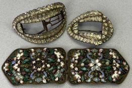 ANTIQUE SHOE & BELT BUCKLES GROUP - to include two closed back 19th century shoe buckles set with