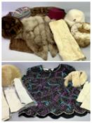 VINTAGE LADY'S CLOTHING - Scala silk lined polyester sequined top, 1X, Ermine stole, fur hats,