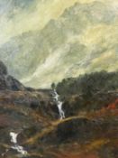 ROB PIERCY RCA oil on canvas - mountainous landscape with river running through it, signed lower