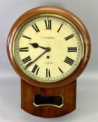 MAHOGANY CASED DROP DIAL WALL CLOCK - 19th century, 24.5cms cream painted dial with black Roman