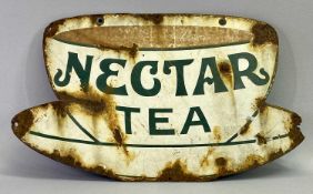VINTAGE 'NECTAR TEA' DOUBLE SIDED ENAMELLED SIGN shaped as a tea cup, 32cms H x 53cms W