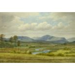 WJ FERGUSON (Scottish died 1915) watercolour - extensive mountainous landscape with river to centre,