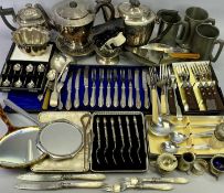 VICTORIAN & LATER CASED & LOOSE EPNS & OTHER CUTLERY, quantity of EPNS tableware, pewter tankards